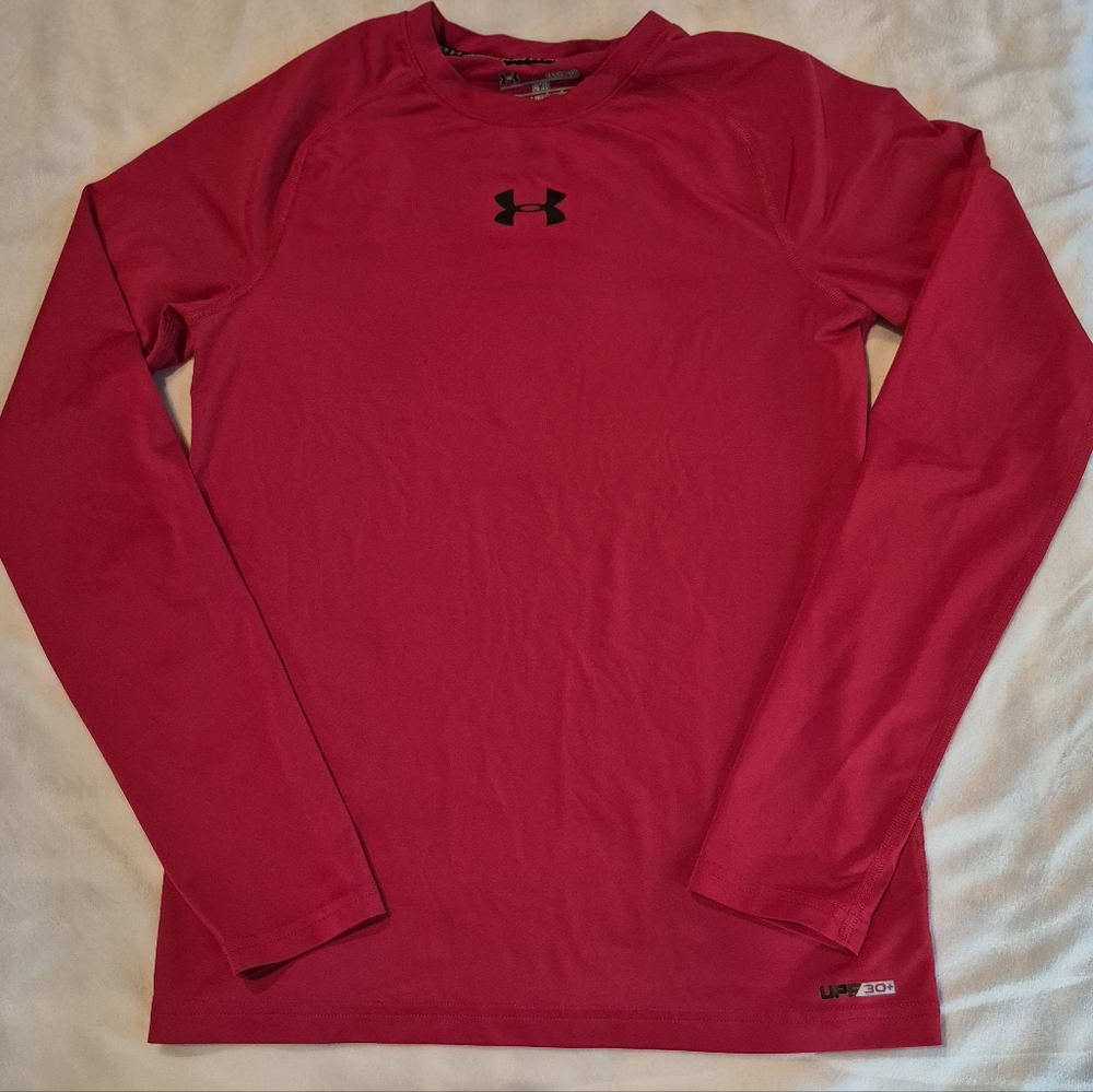 Under Armour Boy's Red Long Sleeve Shirt Size Large